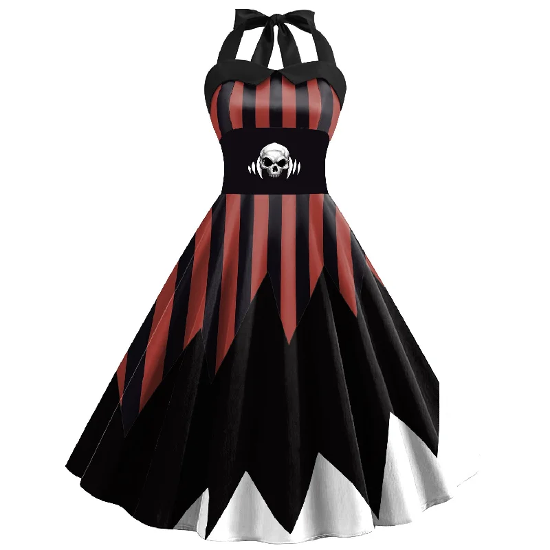 Maximalist Dresses for Bling -Ugly Girl Digital Print Strap Stripe Dress Around Halloween