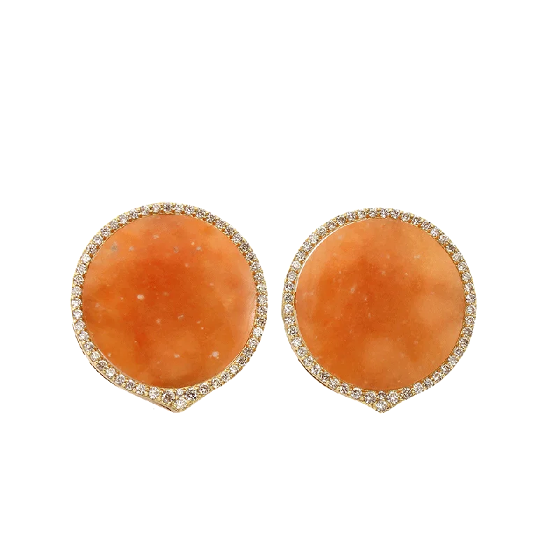 Drop Earrings for Fitness Activities -Orange Jade And Diamond Button Earrings