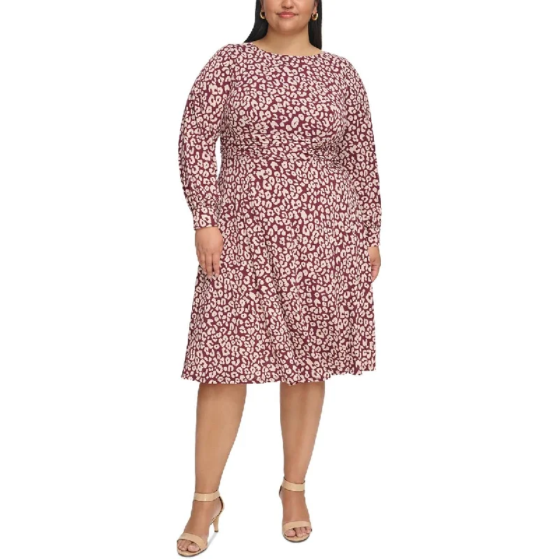 Tie-up Dresses for Decorative -Jessica Howard Womens Plus Printed Work Day Wear Midi Dress