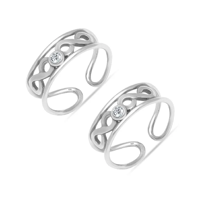 Rings with spiral ruby for bold twist -925 Sterling Silver Cz Oxidized Infinity Toe Rings for Women