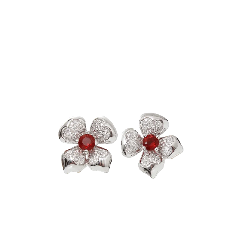 Floral Drop Earrings with Petals -Fire Opal Flower Earrings