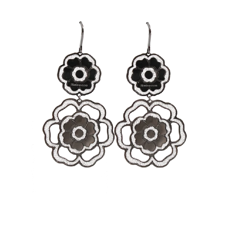 Studded Drop Earrings with Gemstones -Double Flower Glam Earrings