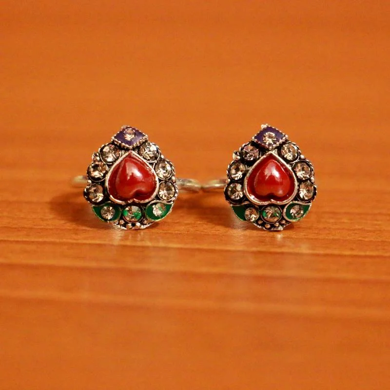 Chunky rings with hammered gold band texture -RED ZIRCON  TOE-RINGS