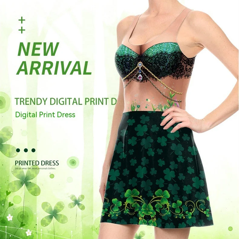 Orange Dresses for Energetic -Oversized Women's St. Patrick's Day Printed A-line Dress