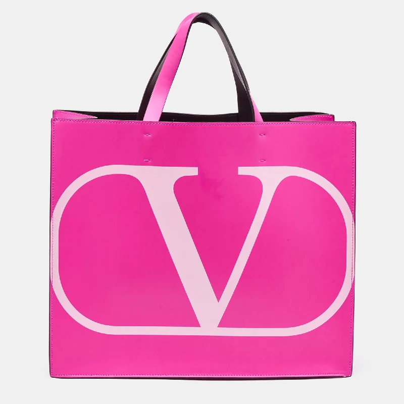 Handle bags with padded handles for comfort -Valentino Pink/white Leather Vlogo Shopper Tote