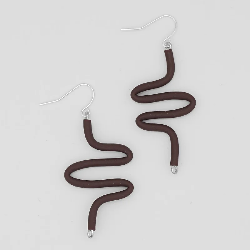 Hoop earrings with stacked layers for a bold and textured design-Artistic Rubber Tubing Naya Earrings Brown