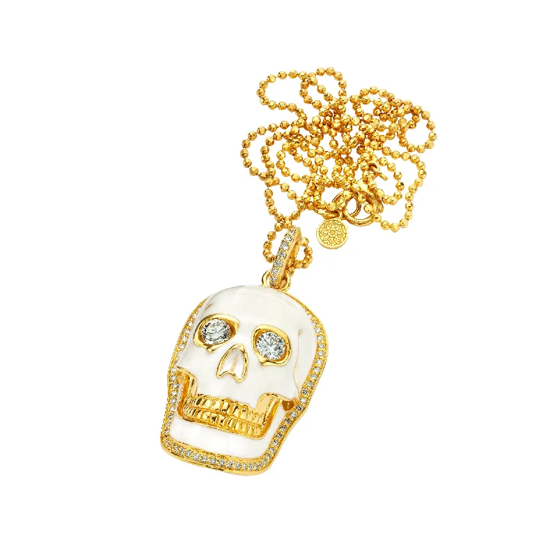 Simple necklaces and pendants with bar pendants for a sleek modern design-White Enamel Diamond Skull Pendant