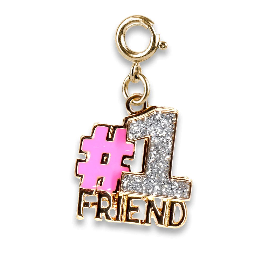 Beautiful necklaces and pendants with diamond halo settings for extra brilliance-CHARM IT! | Gold Glitter #1 Friend Charm