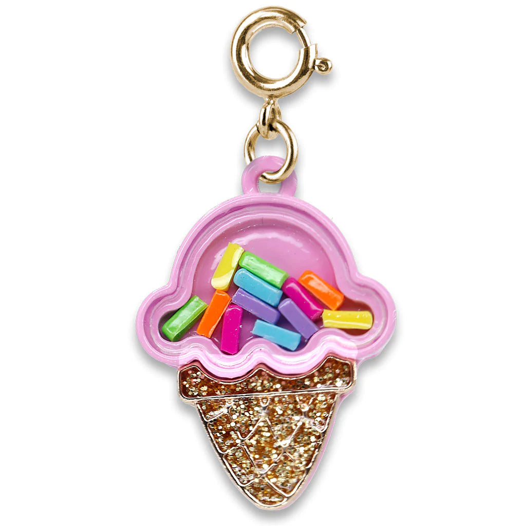 Necklaces and pendants with matching rings for a coordinated set of jewelry-CHARM IT! | Gold Ice Cream Cone Shaker Charm