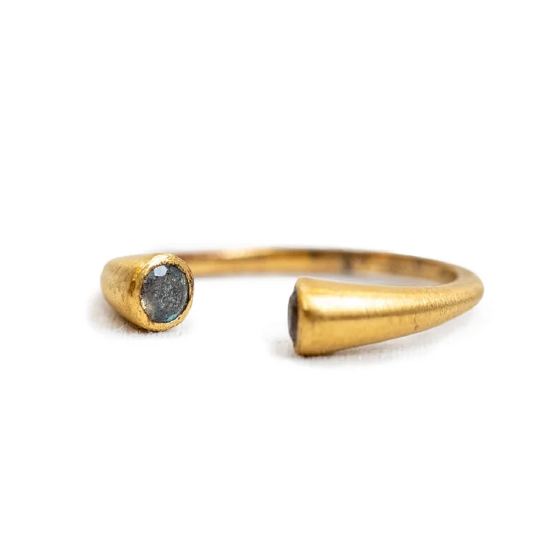 Unique necklaces and pendants with gemstones for a colorful and vibrant statement-Gold Plated Labradorite Dual Ring with Matte Finish Adjustable