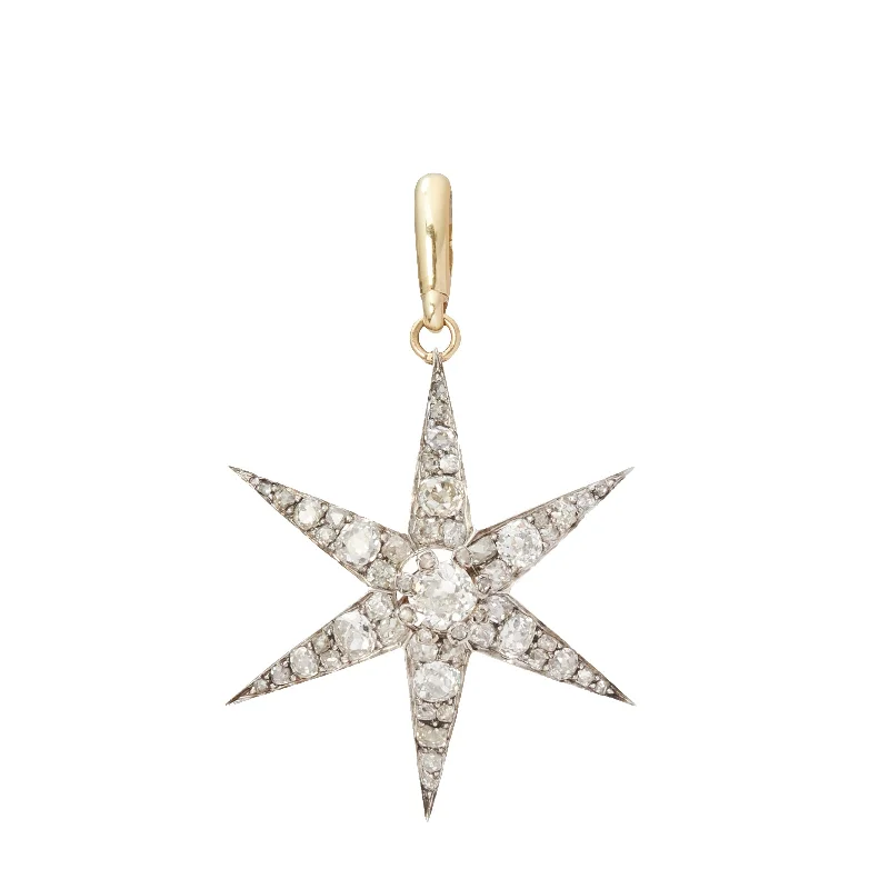 Beautiful necklaces and pendants with diamond halo settings for extra brilliance-Vintage Diamond Star Charm - White Gold