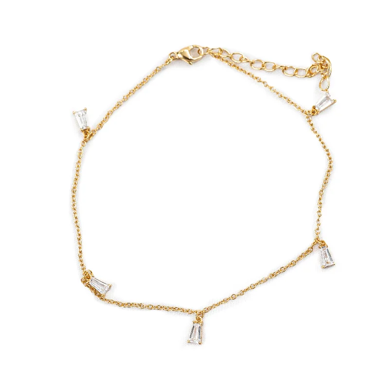 Necklaces and pendants with lotus flower designs for a spiritual, peaceful vibe-Multi Tapered Baguette Anklet - 8.5"