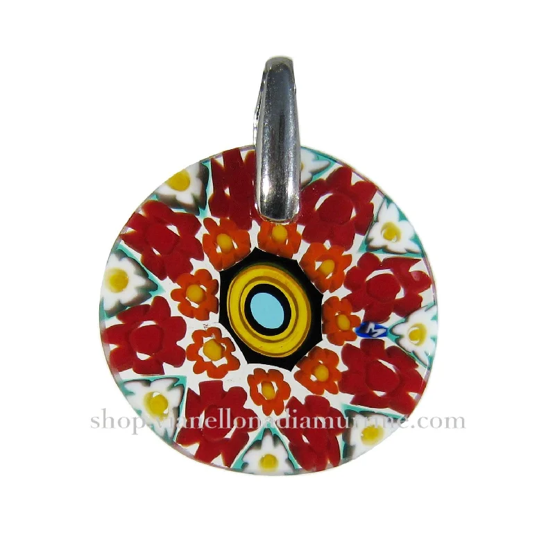 Best necklaces and pendants with intricate filigree for vintage-inspired elegance-Multicolor Red Murrina Millefiori Murano glass pendant (15) ⌀ 20 mm