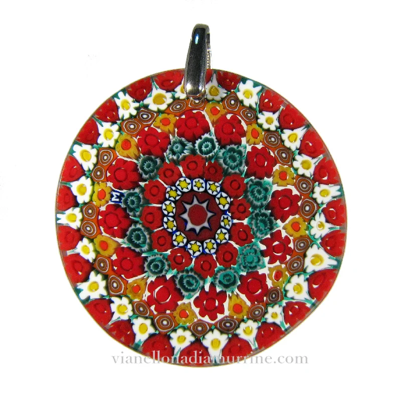 Best necklaces and pendants with vintage lockets for a nostalgic, sentimental look-Multicolor Red Murrina Millefiori Murano glass round pendant (27) ⌀ 35 mm