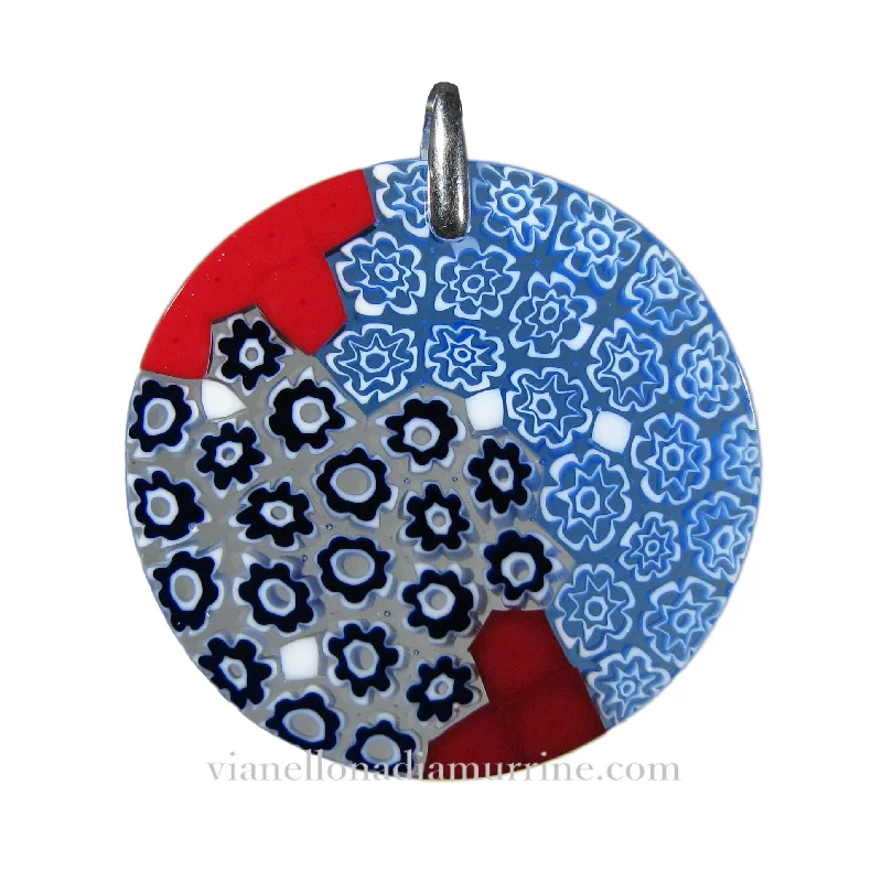 Best necklaces and pendants with oval pendants for a classic, elegant shape-Multicolor Red Murrina Millefiori Murano glass round pendant ø 40 mm