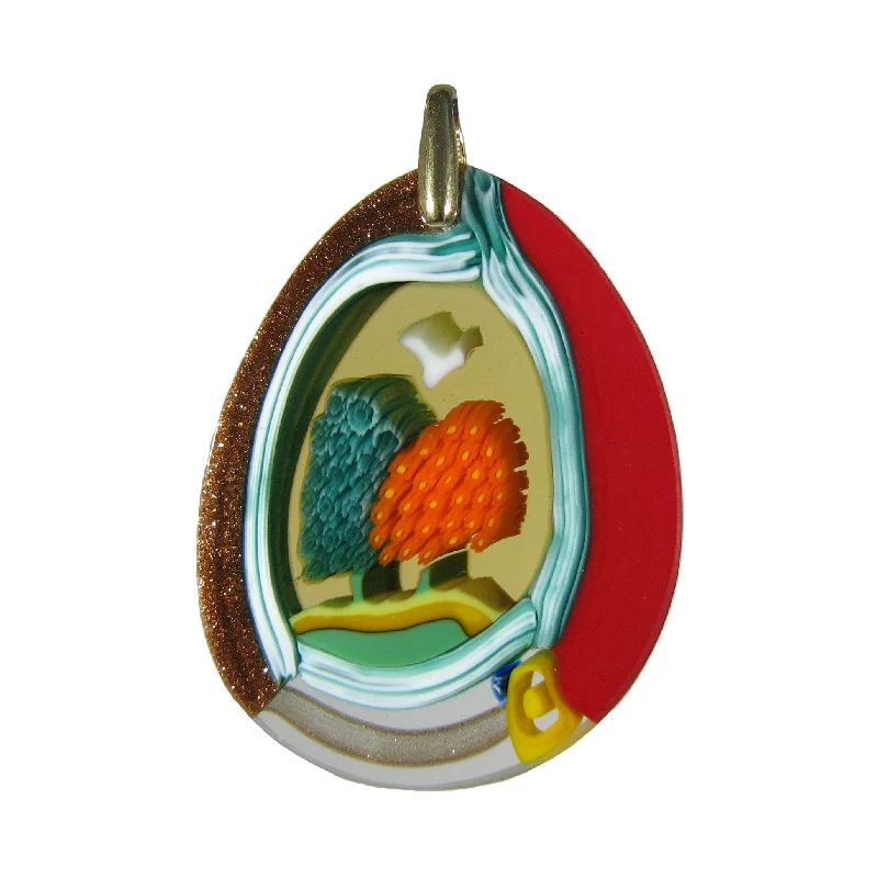 Necklaces and pendants with ocean-inspired designs for a refreshing, beachy feel-Multicolor Red Murrina Paesaggio Drop-shaped Murano glass pendant