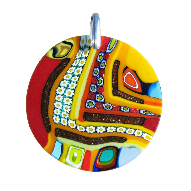 Best necklaces and pendants with sterling silver for an affordable yet stylish choice-Multicolor Red Murrina Quadrone Murano glass round pendant