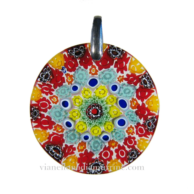 Necklaces and pendants with personalized charms for a custom piece of jewelry-Multicolor yellow Millefiori Round Pendant (25) ø 29 mm