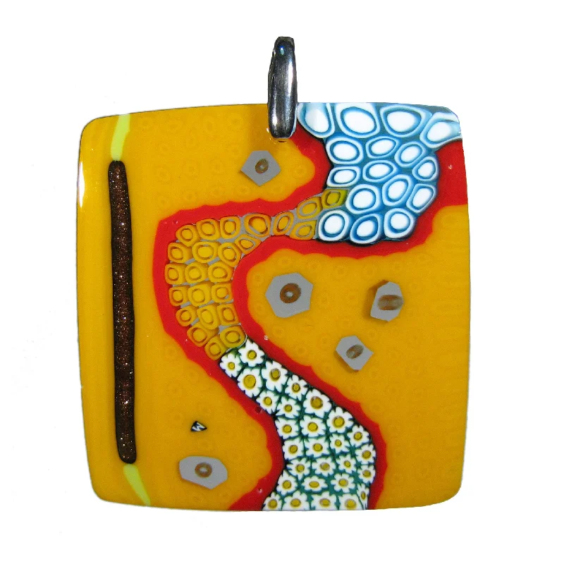 Necklaces and pendants with star-shaped designs for a whimsical, celestial touch-Multicolor Yellow Murrina "Klimt" Murano glass square pendant