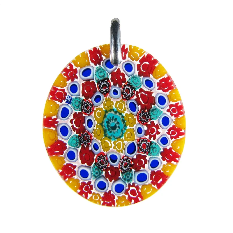 Best necklaces and pendants with oval pendants for a classic, elegant shape-Multicolor Yellow Murrina Millefiori Murano glass oval pendant (25)