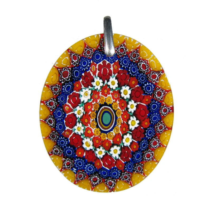 Best necklaces and pendants with cross pendants for a spiritual, meaningful symbol-Multicolor Yellow Murrina Millefiori Murano glass oval pendant (27) 36 x 42 mm