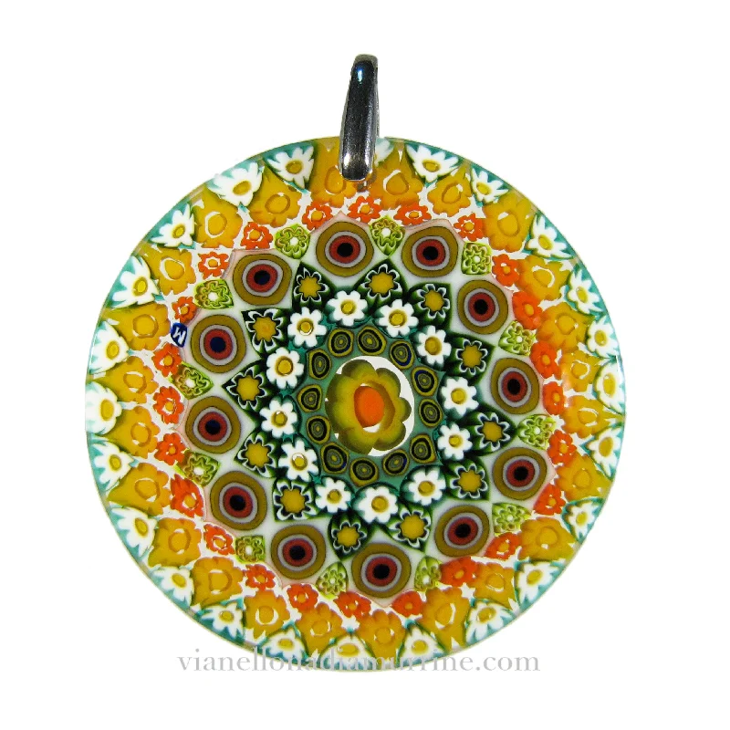 Elegant necklaces and pendants with gold chains for a chic, timeless appearance-Multicolor Yellow Murrina Millefiori Murano glass round pendant (27) ⌀ 39 mm