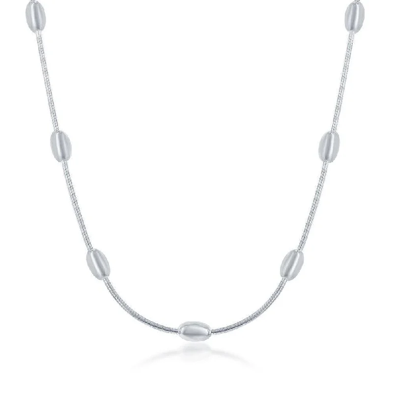 Elegant necklaces and pendants with infinity symbols for timeless designs-Sterling Silver 4mm Snake and Oval Beads Chain, 24"