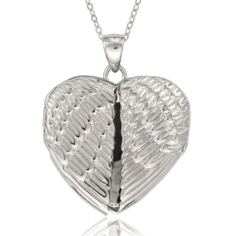 Necklaces and pendants with enamel accents for a colorful, eye-catching appearance-Sterling Silver Angel Wings Heart Pendant