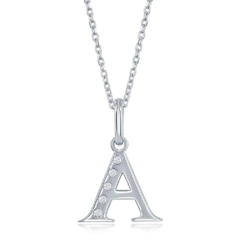 Stunning necklaces and pendants with ruby and diamond combinations for a luxurious effect-Sterling Silver Diamond "A" Initial Pendant Chain