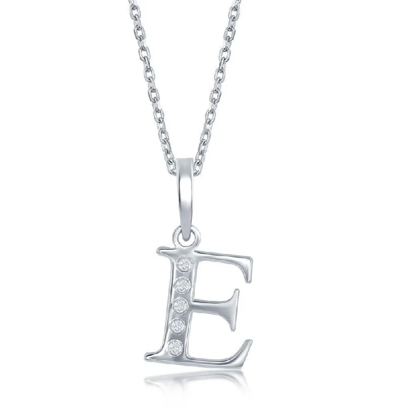 Necklaces and pendants with enamel accents for a colorful, eye-catching appearance-Sterling Silver Diamond "E" Initial Pendant Chain