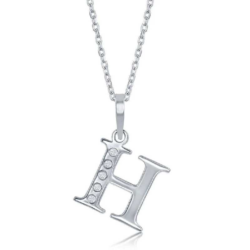 Beautiful necklaces and pendants with tree branch motifs for a nature-inspired design-Sterling Silver Diamond "H" Initial Pendant Chain