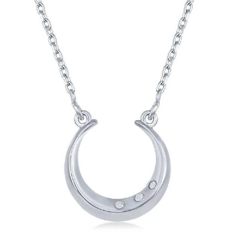 Fashionable necklaces and pendants with birthstones for a personalized gift idea-Sterling Silver Diamond Horseshoe Necklace