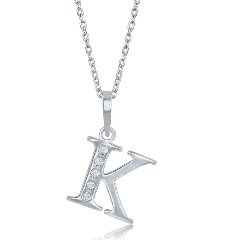 Beautiful necklaces and pendants with gemstone teardrops for an elegant effect-Sterling Silver Diamond "K" Initial Pendant Chain