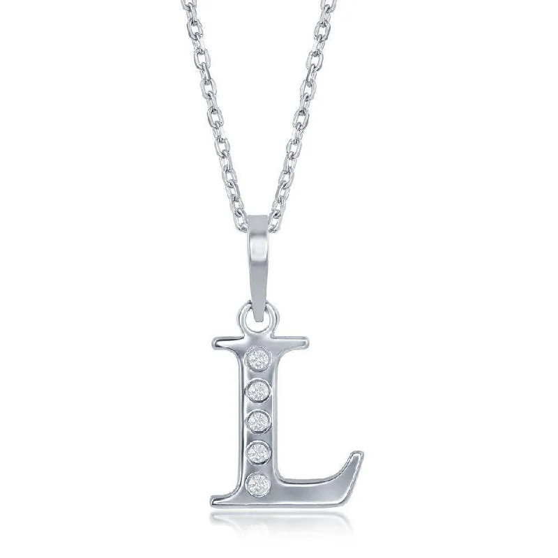 Necklaces and pendants with custom engravings for a personal, meaningful gift-Sterling Silver Diamond "L" Initial Pendant Chain