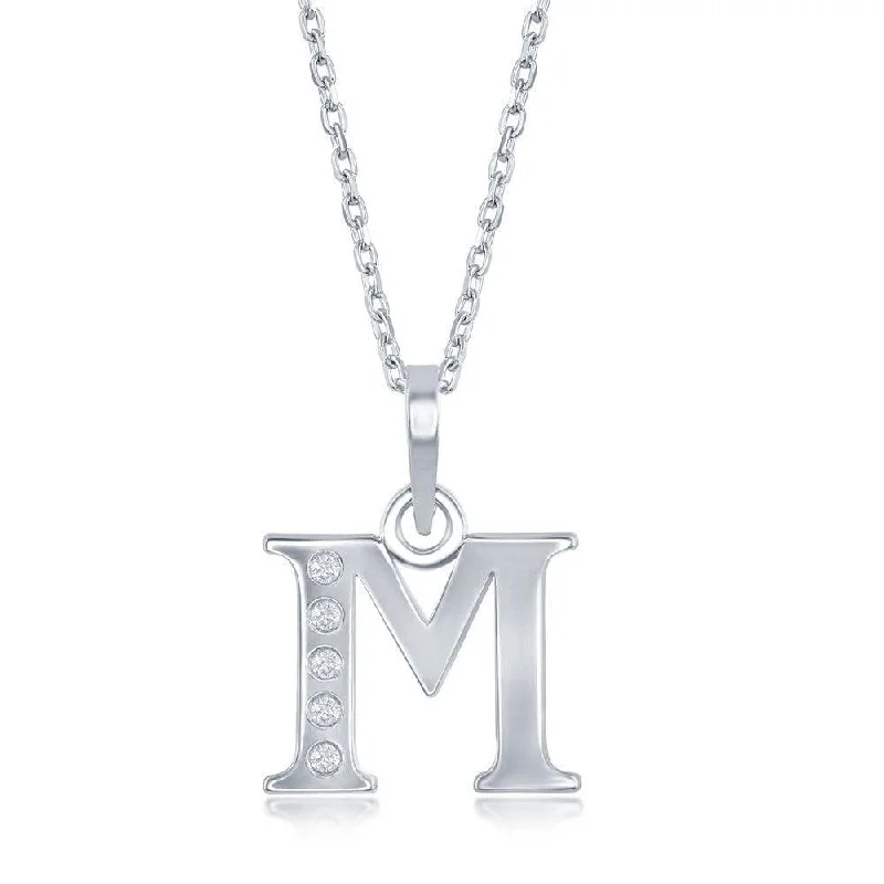 Elegant necklaces and pendants with onyx stones for a sleek, polished look-Sterling Silver Diamond "M" Initial Pendant Chain