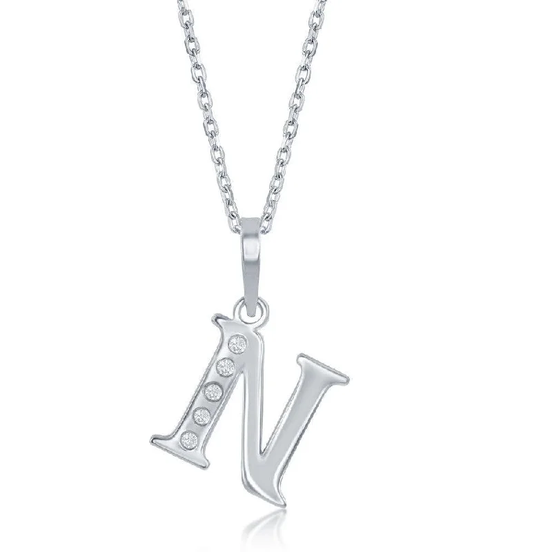 Best necklaces and pendants with vintage lockets for a nostalgic, sentimental look-Sterling Silver Diamond "N" Initial Pendant Chain