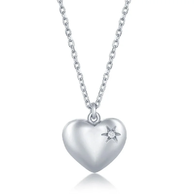 Beautiful necklaces and pendants with moon and star charms for a dreamy effect-Sterling Silver Diamond Puffed Heart Necklace