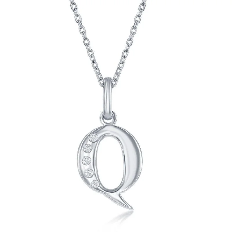 Best necklaces and pendants with matching earrings for a coordinated, elegant look-Sterling Silver Diamond "Q" Initial Pendant Chain