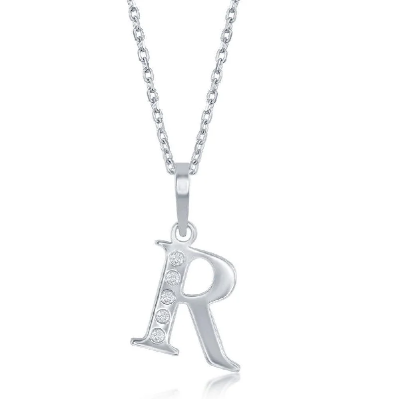 Personalized necklaces and pendants with coordinates for a meaningful location-based gift-Sterling Silver Diamond "R "Initial Pendant Chain