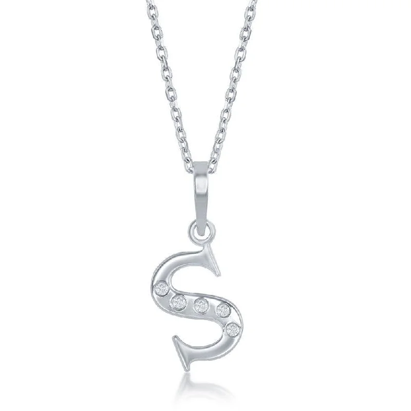 Best necklaces and pendants with cubic zirconia for a budget-friendly dazzling effect-Sterling Silver Diamond "S" Initial Pendant Chain