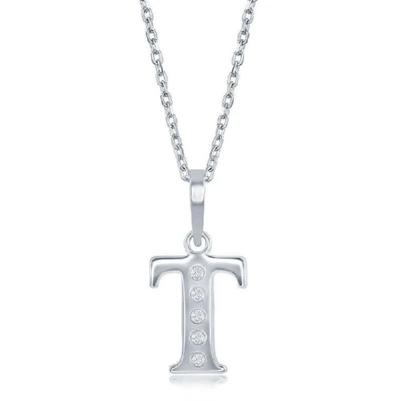 Best necklaces and pendants with emerald gemstones for a rich, sophisticated design-Sterling Silver Diamond "T" Initial Pendant Chain