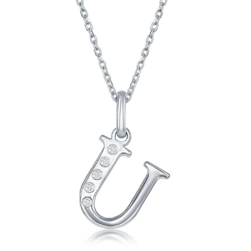 Beautiful necklaces and pendants with butterfly motifs for a whimsical style-Sterling Silver Diamond "U" Initial Pendant Chain