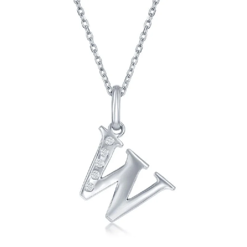 Necklaces and pendants with diamond pendants for a luxurious sparkling effect-Sterling Silver Diamond "W" Initial Pendant Chain