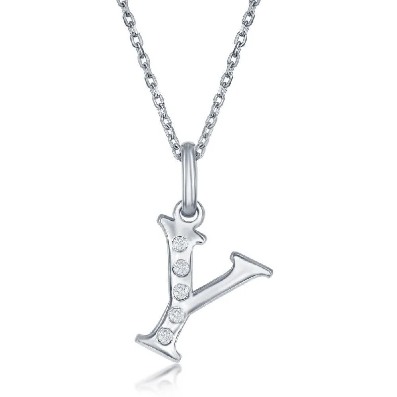 Best necklaces and pendants with floral designs for a feminine and elegant feel-Sterling Silver Diamond "Y" Initial Pendant Chain