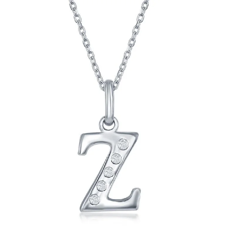 Layered necklaces and pendants for a trendy and fashionable stacked look-Sterling Silver Diamond "Z" Initial Pendant Chain