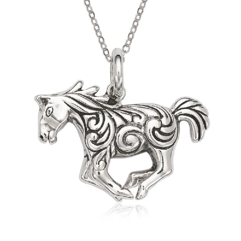 Necklaces and pendants with lock and key designs for a symbolic gesture-Sterling Silver Fancy Oxidized Horse Pendant