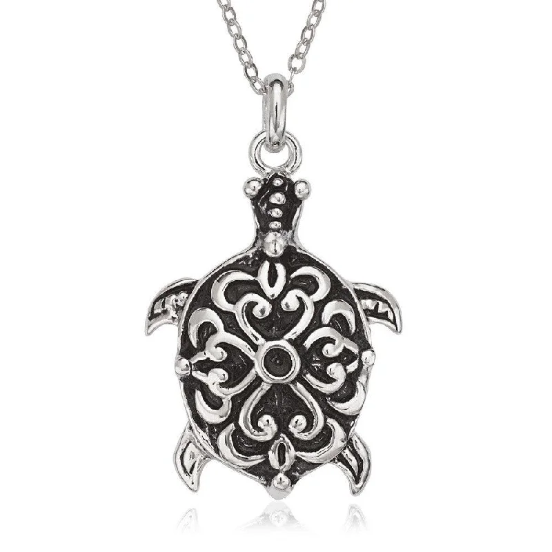 Beautiful necklaces and pendants with tree branch motifs for a nature-inspired design-Sterling Silver Fancy Oxidized Turtle Pendant