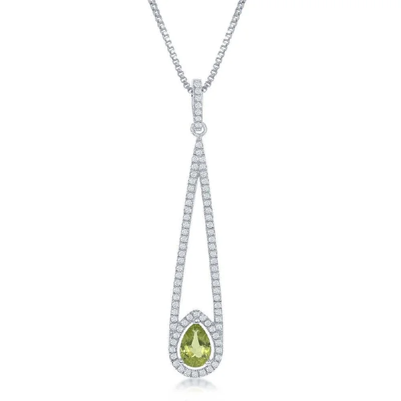 Necklaces and pendants with engraved messages for a deeply personal, sentimental gift-Sterling Silver Green Peridot Teardrop Necklace