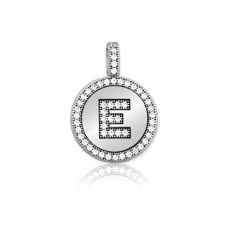 Best necklaces and pendants with adjustable chains for a customizable fit-Sterling Silver Micro Pave Circle "E" Pendant with Chain