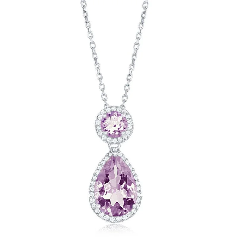 Necklaces and pendants with celestial starburst designs for a radiant look-Sterling Silver Purple Amethyst Border Necklace